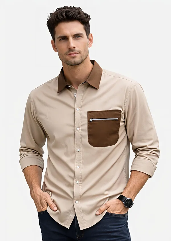 Beige_Cotton_Premium_Shirt_For_Men