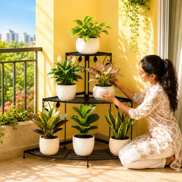 FERTILGRO_3-Tier_Corner_Plant_Stand,_Metal_Flower_Pot_Stand_for_Indoor_&_Outdoor_Plants,_Space_Saving_Decorative_Plant_Display