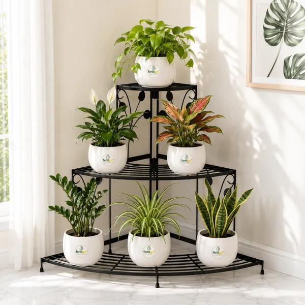 FERTILGRO_3-Tier_Corner_Plant_Stand,_Metal_Flower_Pot_Stand_for_Indoor_&_Outdoor_Plants,_Space_Saving_Decorative_Plant_Display