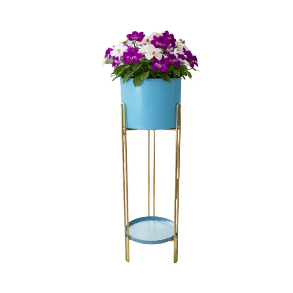 FERTILGRO_Metal_Planter_with_Pot,_Decorative_Plant_Stand_for_Living_Room_&_Balcony,_Office,_Indoor_&_Outdoor_(Blue,_Set_of_1)