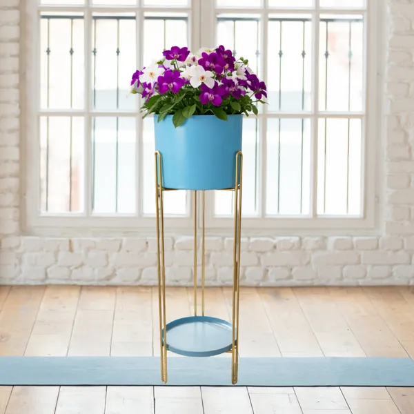 FERTILGRO_Metal_Planter_with_Pot,_Decorative_Plant_Stand_for_Living_Room_&_Balcony,_Office,_Indoor_&_Outdoor_(Blue,_Set_of_1)