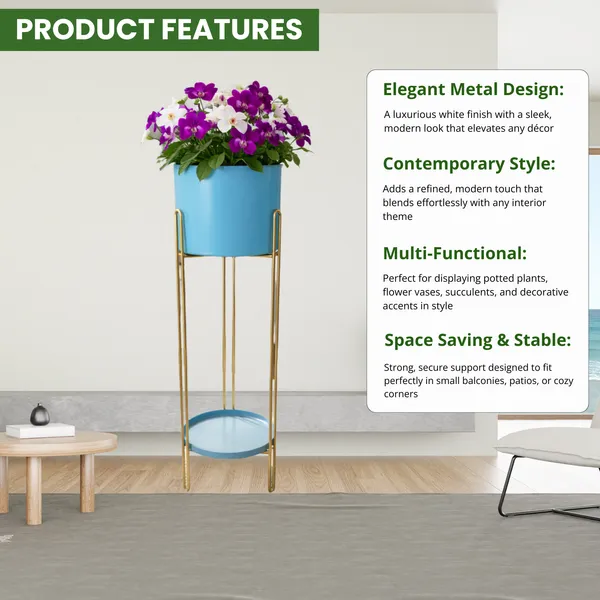 FERTILGRO_Metal_Planter_with_Pot,_Decorative_Plant_Stand_for_Living_Room_&_Balcony,_Office,_Indoor_&_Outdoor_(Blue,_Set_of_1)