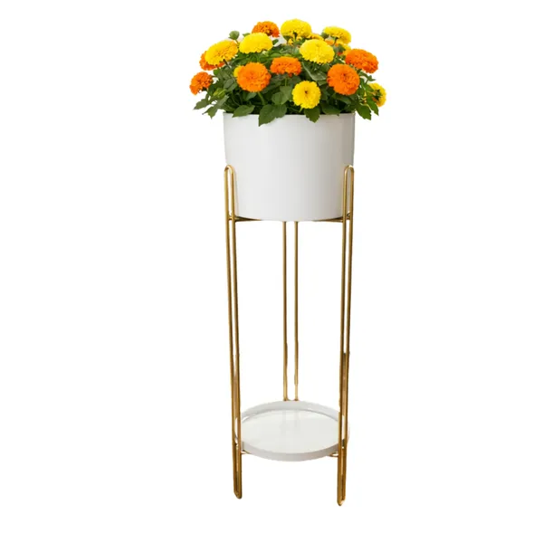 FERTILGRO_Metal_Planter_with_Pot,_Decorative_Plant_Stand_for_Living_Room_&_Balcony,_Office,_Indoor_&_Outdoor_(White,_Set_of_1)