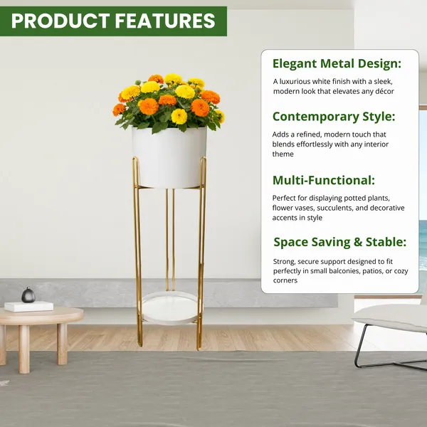 FERTILGRO_Metal_Planter_with_Pot,_Decorative_Plant_Stand_for_Living_Room_&_Balcony,_Office,_Indoor_&_Outdoor_(White,_Set_of_1)