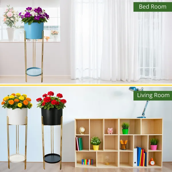 FERTILGRO_Metal_Planter_with_Pot,_Decorative_Plant_Stand_for_Living_Room_&_Balcony,_Office,_Indoor_&_Outdoor_(White,_Set_of_1)