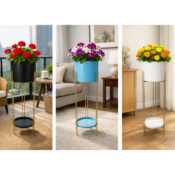 FERTILGRO_Metal_Planter__with_Pot,_Decorative_Plant_Stand_for_Living_Room_&_Balcony,_Office,_Indoor_&_Outdoor_(Black,_Set_of_1)