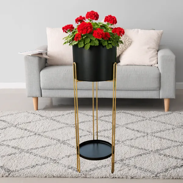 FERTILGRO_Metal_Planter__with_Pot,_Decorative_Plant_Stand_for_Living_Room_&_Balcony,_Office,_Indoor_&_Outdoor_(Black,_Set_of_1)