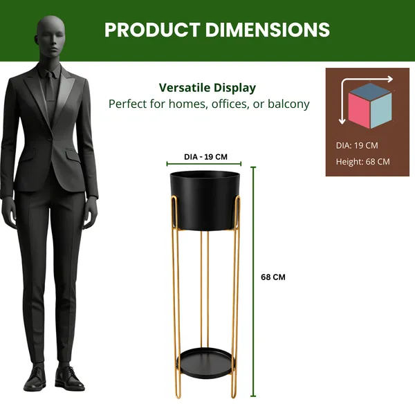 FERTILGRO_Metal_Planter__with_Pot,_Decorative_Plant_Stand_for_Living_Room_&_Balcony,_Office,_Indoor_&_Outdoor_(Black,_Set_of_1)