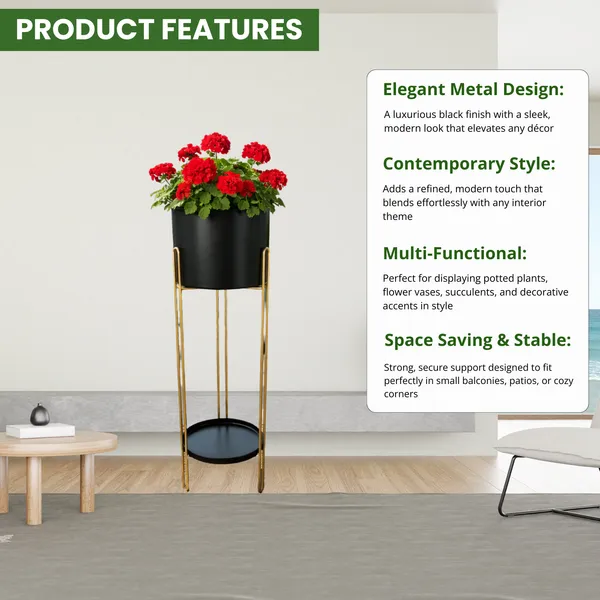 FERTILGRO_Metal_Planter__with_Pot,_Decorative_Plant_Stand_for_Living_Room_&_Balcony,_Office,_Indoor_&_Outdoor_(Black,_Set_of_1)