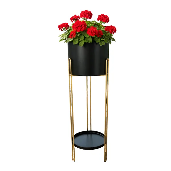 FERTILGRO_Metal_Planter__with_Pot,_Decorative_Plant_Stand_for_Living_Room_&_Balcony,_Office,_Indoor_&_Outdoor_(Black,_Set_of_1)