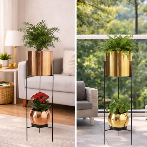 Modern_Metal_Plant_Stand_with_Pots_–_Brass_Finish_Plant_Stand_for_Living_Room_&_Balcony_Decor_for_Home__Living_Room,_Balcony,_Bedroom_and_Office_(Pack_of_1)
