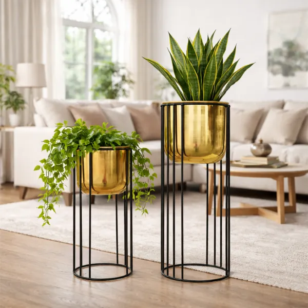 Stylish_Metal_Plant_Stands_with_Pots_–_Brass_Finish_Plant_Stand_for_Living_Room_&_Balcony_Decor_for_Home__Living_Room,_Balcony,_Bedroom_and_Office_(Pack_of_2)
