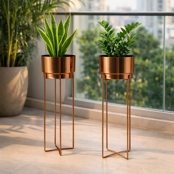 Stylish_Metal_Plant_Stands_with_Pots_–_Copper_Finish_Plant_Stands_for_Living_Room_&_Balcony_Decor_for_Home__Living_Room,_Balcony,_Bedroom_and_Office_(Pack_of_2)