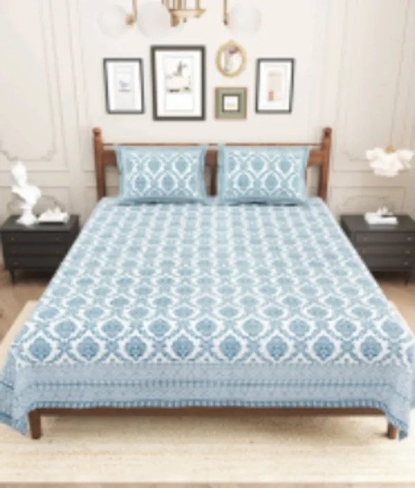 Blue_Pure_Cotton_144_Tc_King_Size_Bedsheet_For_Home_And_Decor