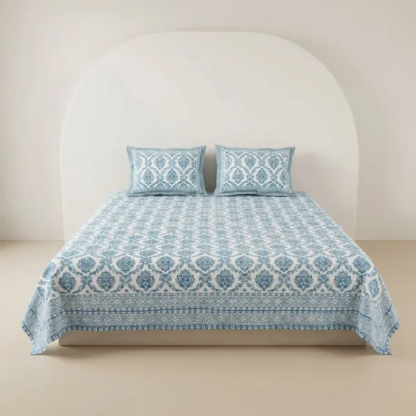 Blue_Pure_Cotton_144_Tc_King_Size_Bedsheet_For_Home_And_Decor