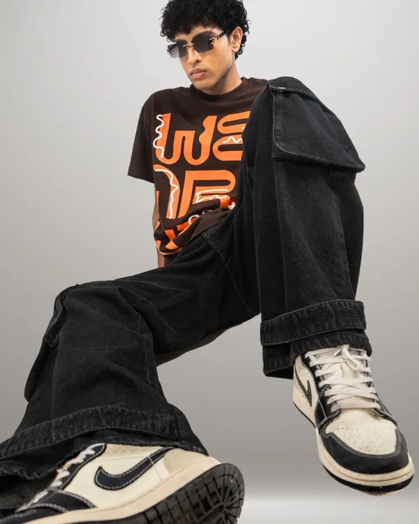 Black_Denim_Cotton_Cargo_Pants_For_Unisex