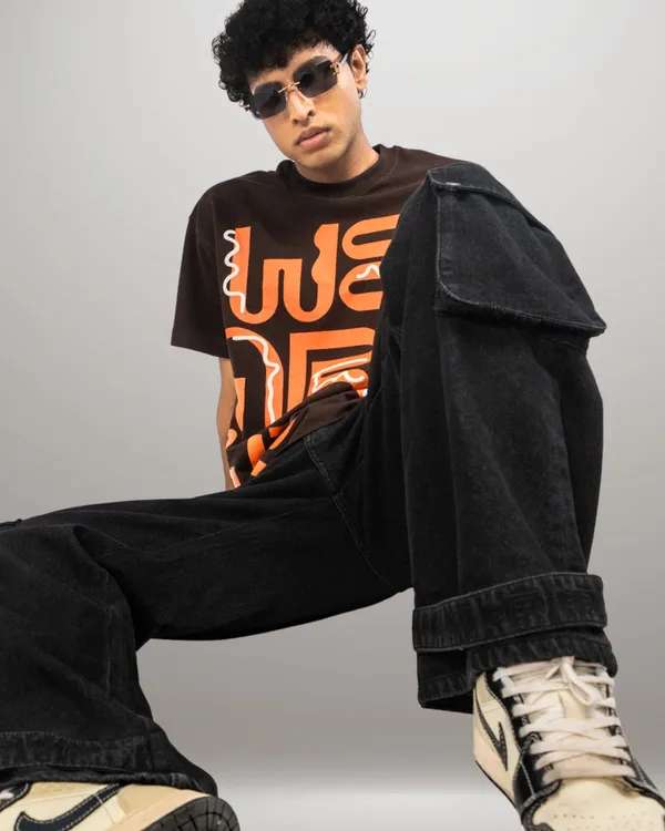 Black_Denim_Cotton_Cargo_Pants_For_Unisex