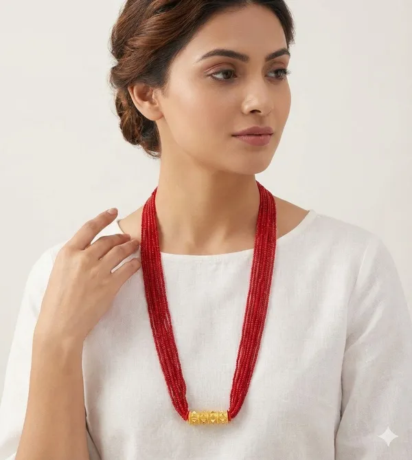 Red_Premium_Four_Layer_Drum_Alloy_Necklace_For_Women
