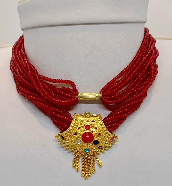 Red_Premium_Navratan_Gemstone_Alloy_Necklace_For_Women