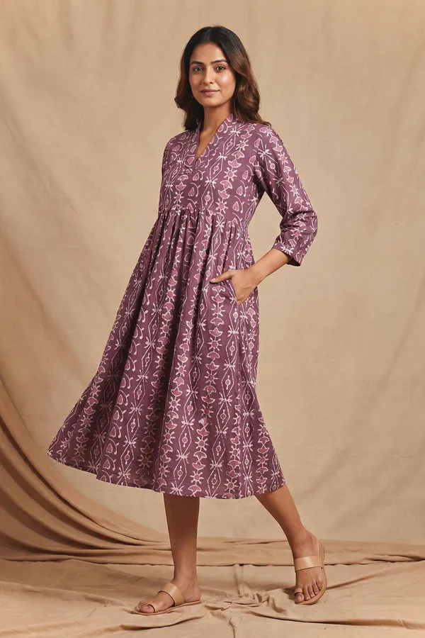 Dusty_Mauve_Printed_Cotton_One_Piece_Dress_For_Women