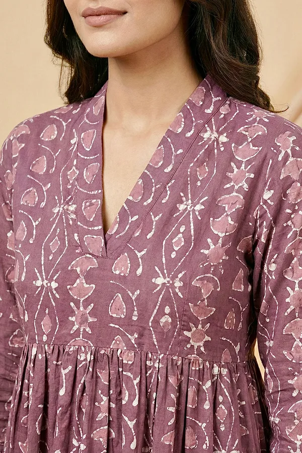 Dusty_Mauve_Printed_Cotton_One_Piece_Dress_For_Women
