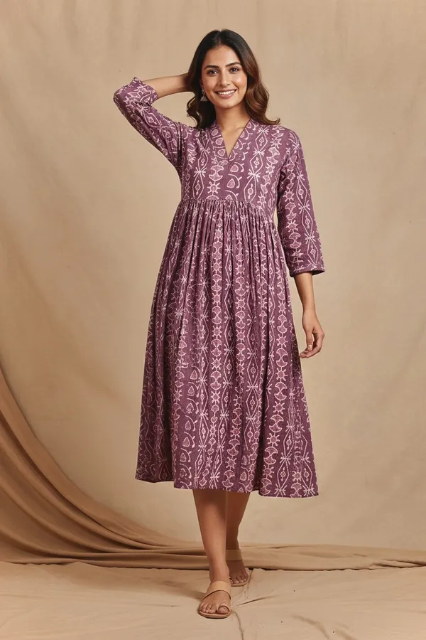 Dusty_Mauve_Printed_Cotton_One_Piece_Dress_For_Women