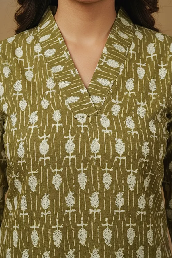 Olive_Green_Printed_Cotton_Short_Top_For_Women