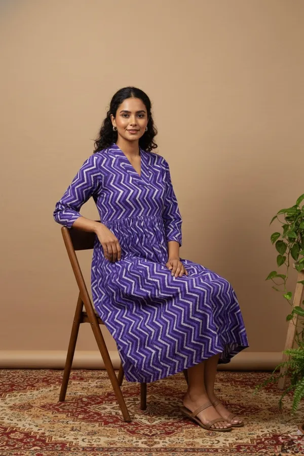 Purple_Zig_Zag_Printed_Cotton_One_Piece_Dress_For_Women