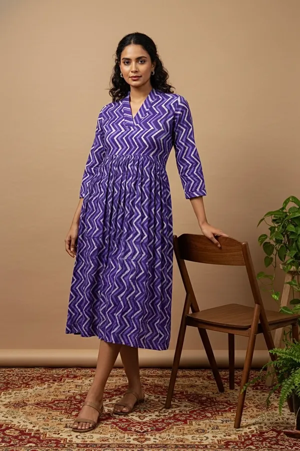 Purple_Zig_Zag_Printed_Cotton_One_Piece_Dress_For_Women
