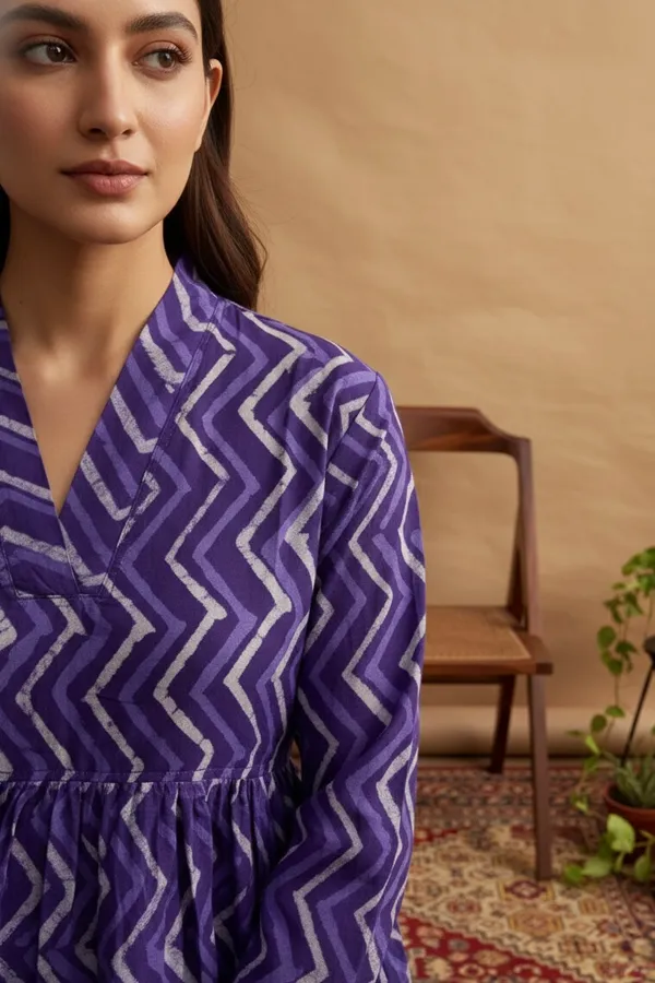 Purple_Zig_Zag_Printed_Cotton_One_Piece_Dress_For_Women