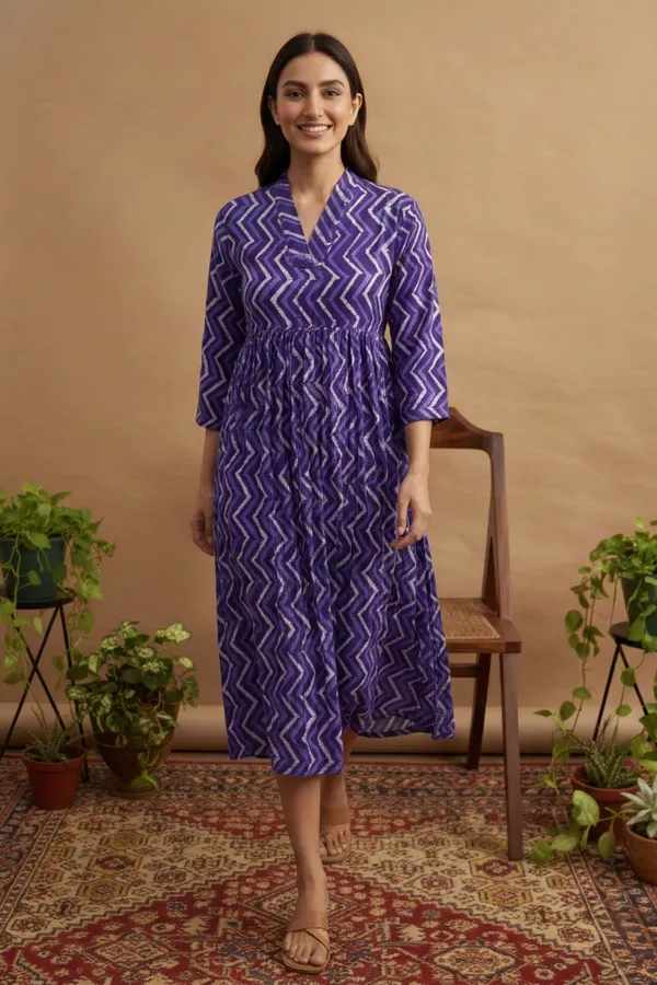 Purple_Zig_Zag_Printed_Cotton_One_Piece_Dress_For_Women
