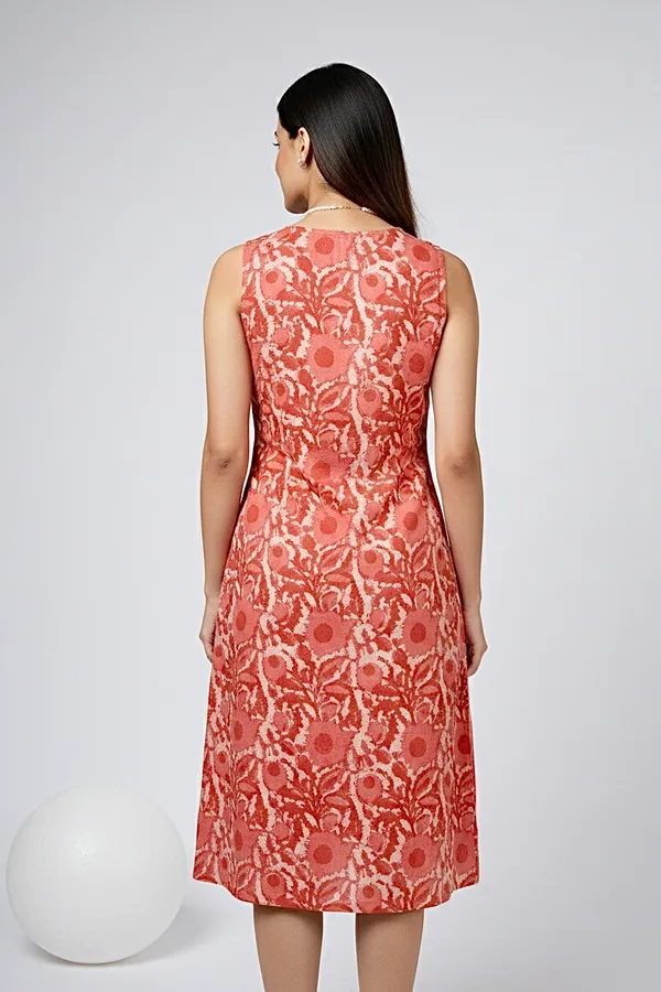 Orange_Floral_Printed_Cotton_A-Line_One_Piece_Dress_For_Women