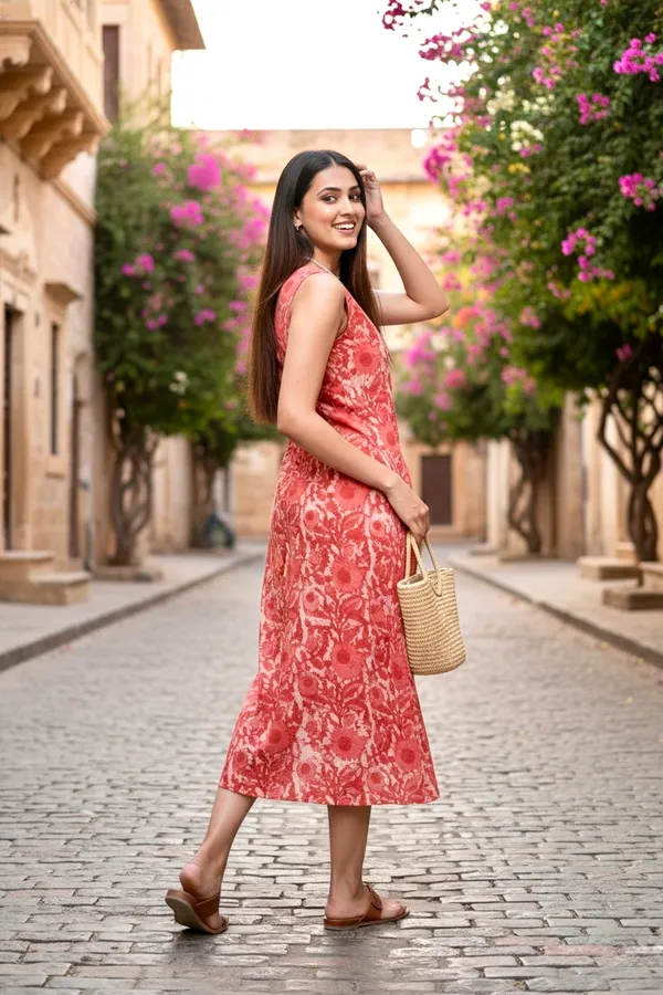 Orange_Floral_Printed_Cotton_A-Line_One_Piece_Dress_For_Women