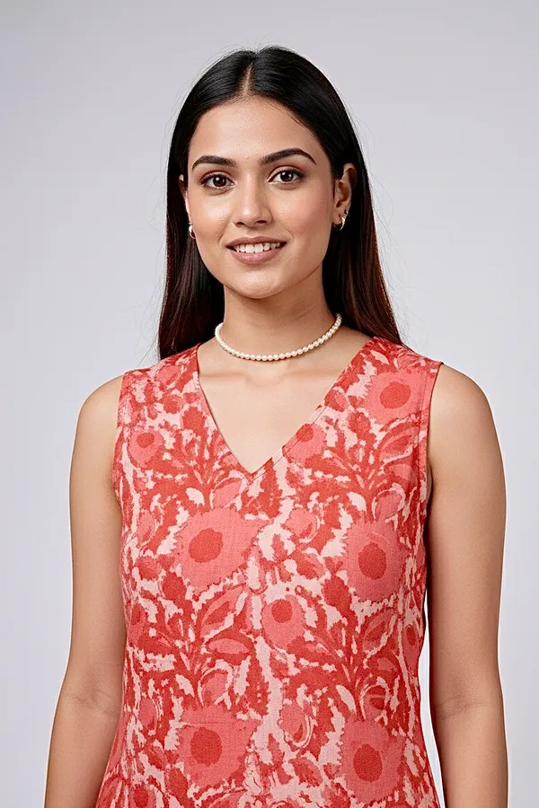 Orange_Floral_Printed_Cotton_A-Line_One_Piece_Dress_For_Women