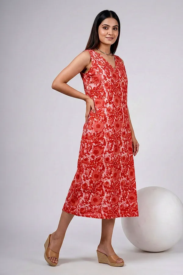 Orange_Floral_Printed_Cotton_A-Line_One_Piece_Dress_For_Women