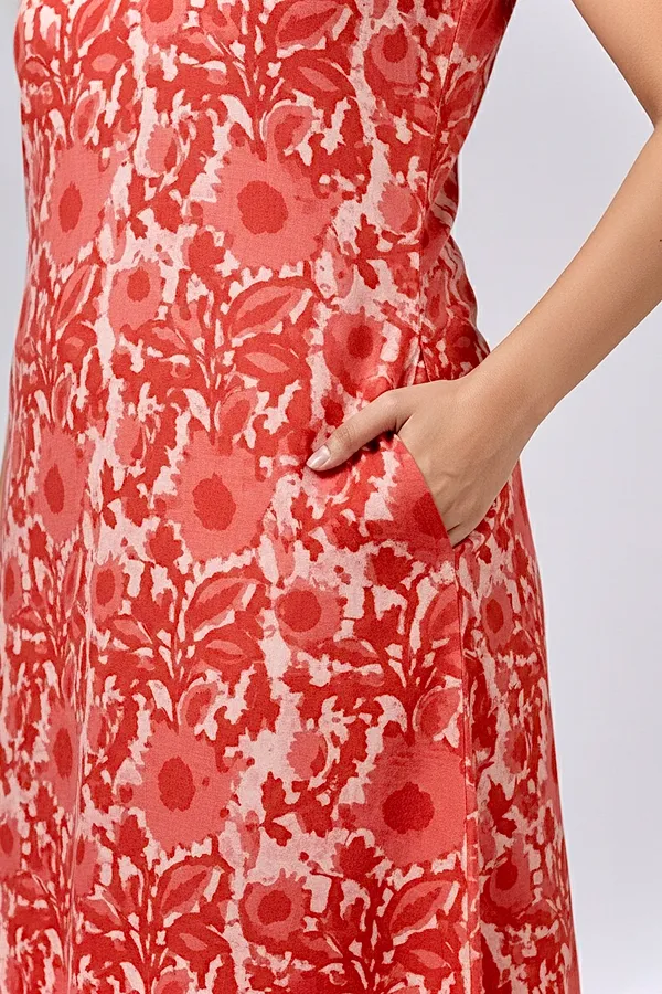 Orange_Floral_Printed_Cotton_A-Line_One_Piece_Dress_For_Women