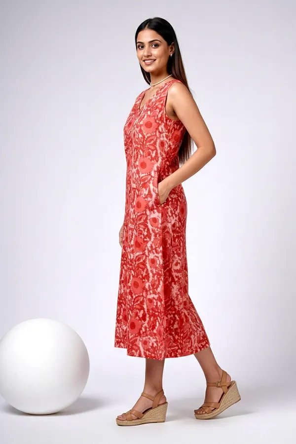 Orange_Floral_Printed_Cotton_A-Line_One_Piece_Dress_For_Women