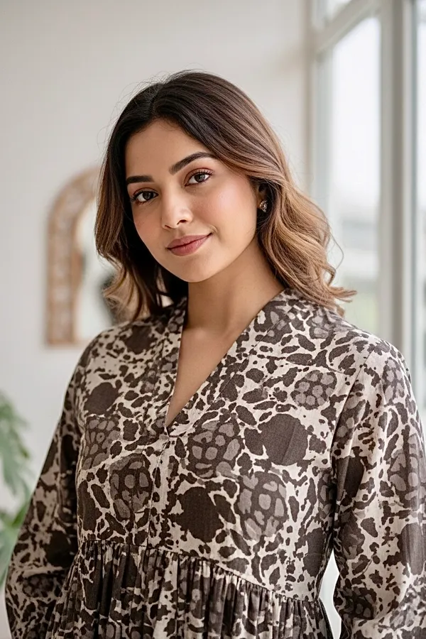 Grey_Floral_Printed_Cotton_One_Piece_Dress_For_Women