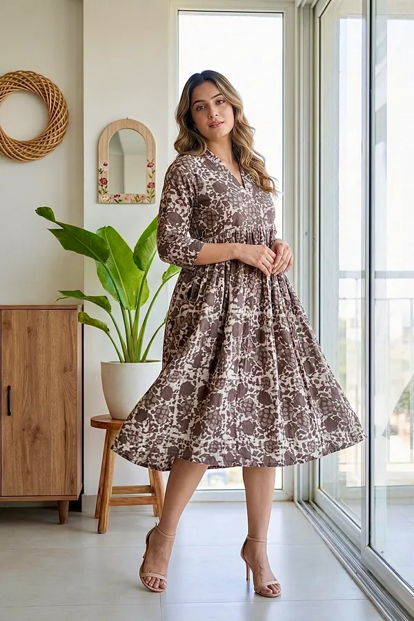 Grey_Floral_Printed_Cotton_One_Piece_Dress_For_Women