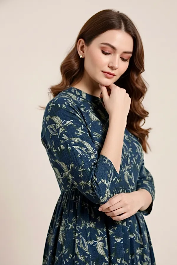Deep_Indigo_Printed_Cotton_One_Piece_Dress_For_Women