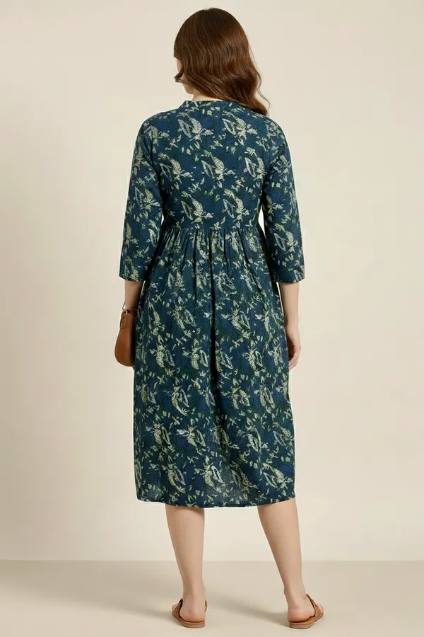 Deep_Indigo_Printed_Cotton_One_Piece_Dress_For_Women