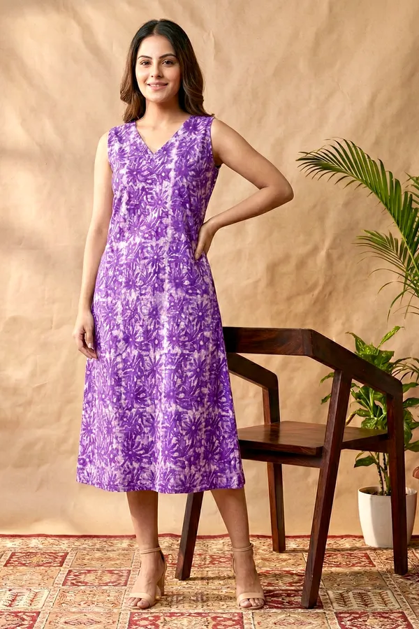 Purple_Floral_Printed_Cotton_A-Line_One_Piece_Dress_For_Women