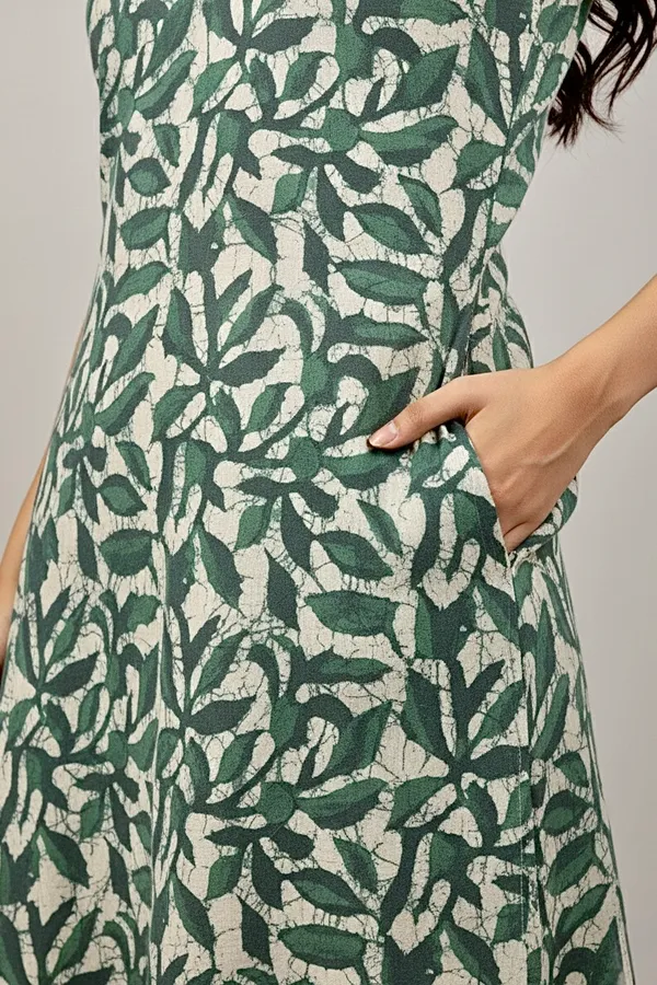 Olive_Green_Floral_Printed_Cotton_A-Line_One_Piece_Dress_For_Women