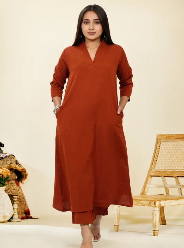Rust_Premium_Cotton_Long_Co-Ord_Set_For_Women