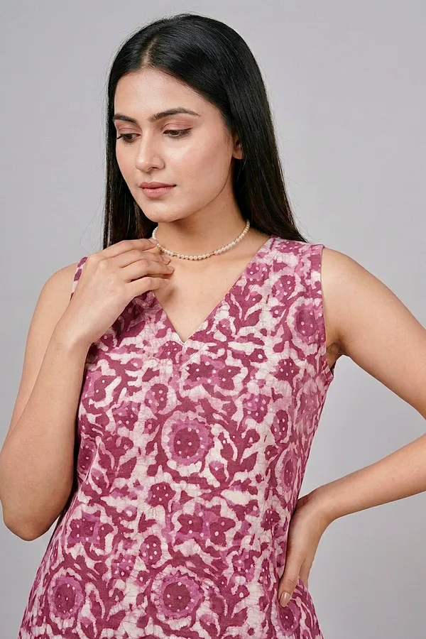 Dusty_Pink_Floral_Printed_Cotton_A-Line_One_Piece_Dress_For_Women