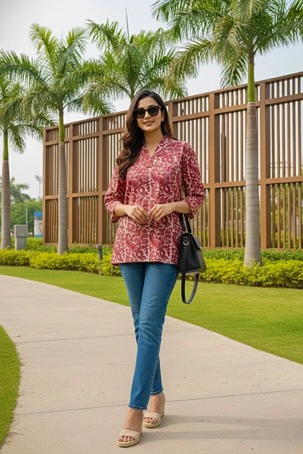 Dusty_Rose_Printed_Cotton_Short_Top_For_Women