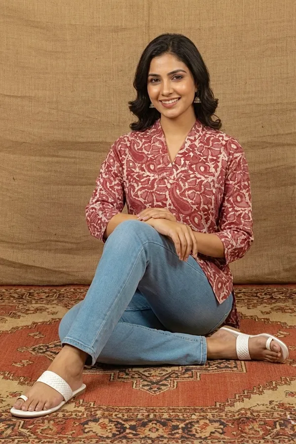 Dusty_Rose_Printed_Cotton_Short_Top_For_Women