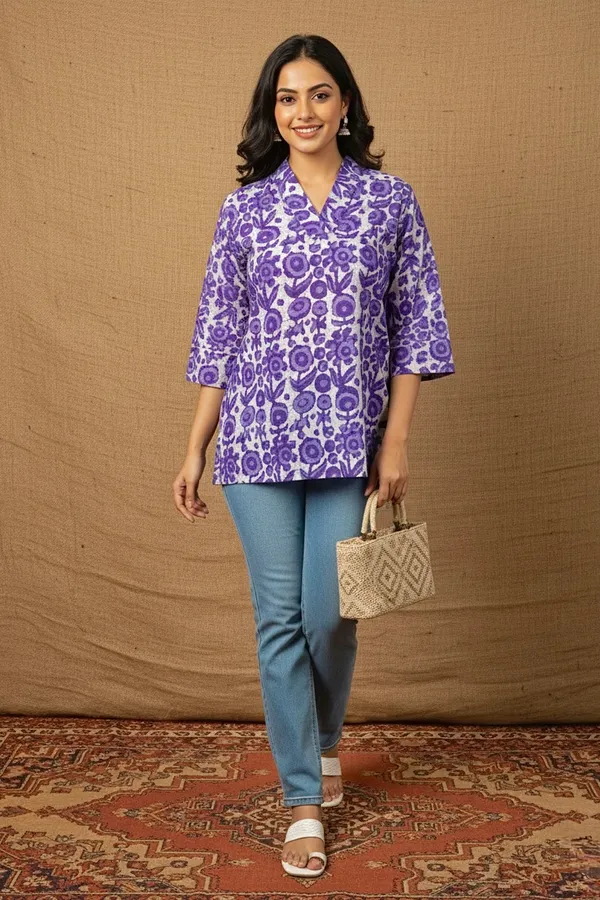 Purple_Floral_Printed_Cotton_Short_Top_For_Women