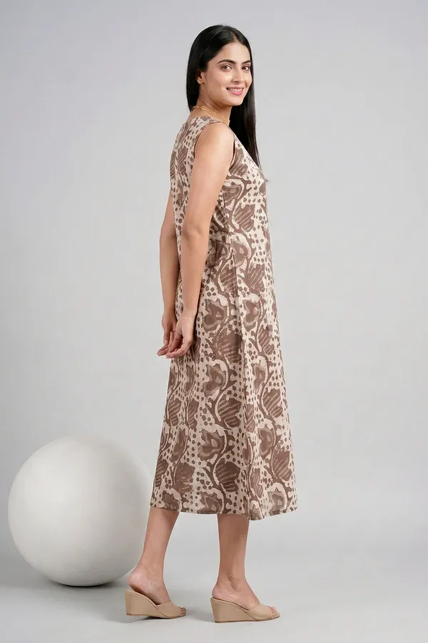 Grey_Floral_Printed_Cotton_A-Line_One_Piece_Dress_For_Women
