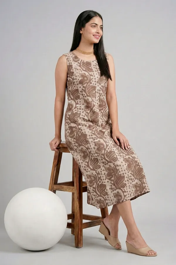 Grey_Floral_Printed_Cotton_A-Line_One_Piece_Dress_For_Women